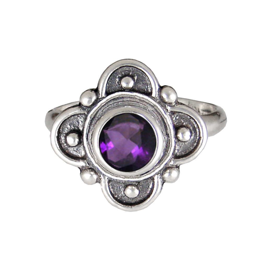 Sterling Silver Gemstone Ring With Amethyst Size 6
